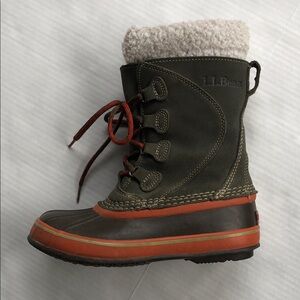 L.L. BEAN waterproof winter High top Green suede Duck boots Youth size 3